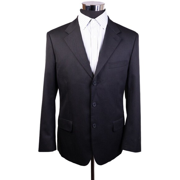 Van Heusen Mens 3 Button Modern Fit Blazer Jacket Striped Black Size 42s - Picture 2 of 13